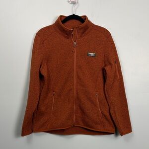 L.L. Bean Sweater Fleece Jacket Women's Large Petite Orange Zip Up Pocket Casual